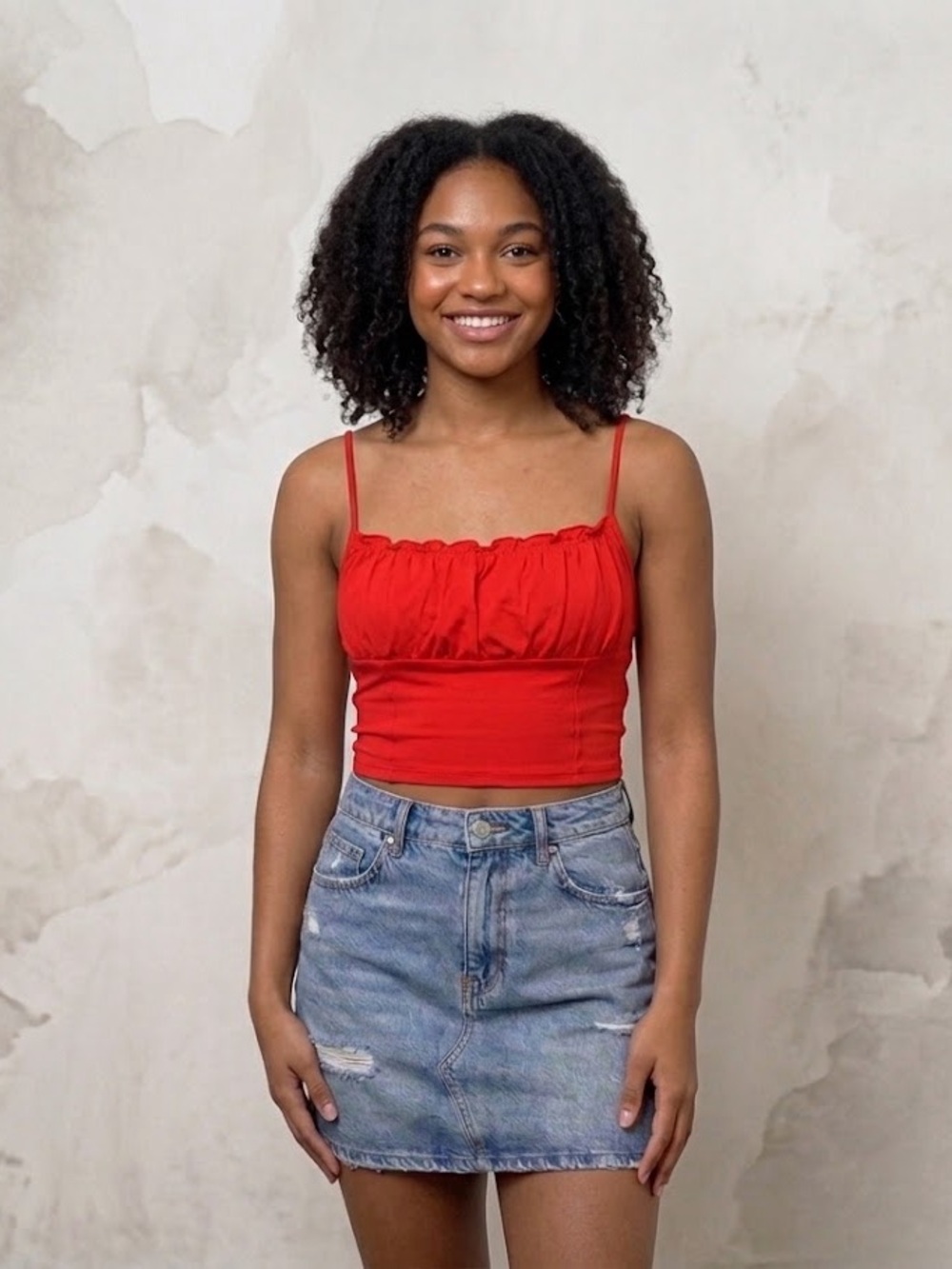 Princess Polly Red Ruffle Bust Crop Top Spaghetti Strap Cami